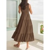 image:imageRVivimos Womens Summer Linen Tank Midi Dress 2026 Sleeveless Elastic Smocked ALine Tiered Boho Casual Flowy Beach SundressBrown2