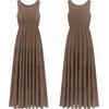 image:imageRVivimos Womens Summer Linen Tank Midi Dress 2026 Sleeveless Elastic Smocked ALine Tiered Boho Casual Flowy Beach SundressBrown2