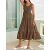 image:imageRVivimos Womens Summer Linen Tank Midi Dress 2026 Sleeveless Elastic Smocked ALine Tiered Boho Casual Flowy Beach SundressBrown2
