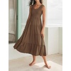 image:imageRVivimos Womens Summer Linen Tank Midi Dress 2026 Sleeveless Elastic Smocked ALine Tiered Boho Casual Flowy Beach SundressBrown2