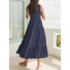 image:imageRVivimos Womens Summer Linen Tank Midi Dress 2026 Sleeveless Elastic Smocked ALine Tiered Boho Casual Flowy Beach SundressNavyblue2