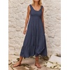 image:imageRVivimos Womens Summer Linen Tank Midi Dress 2026 Sleeveless Elastic Smocked ALine Tiered Boho Casual Flowy Beach SundressNavyblue2
