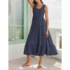 image:imageRVivimos Womens Summer Linen Tank Midi Dress 2026 Sleeveless Elastic Smocked ALine Tiered Boho Casual Flowy Beach SundressNavyblue2