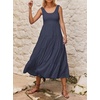 image:imageRVivimos Womens Summer Linen Tank Midi Dress 2026 Sleeveless Elastic Smocked ALine Tiered Boho Casual Flowy Beach SundressNavyblue2