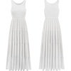 image:imageRVivimos Womens Summer Linen Tank Midi Dress 2026 Sleeveless Elastic Smocked ALine Tiered Boho Casual Flowy Beach SundressWhite2