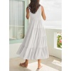 image:imageRVivimos Womens Summer Linen Tank Midi Dress 2026 Sleeveless Elastic Smocked ALine Tiered Boho Casual Flowy Beach SundressWhite2