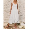 image:imageRVivimos Womens Summer Linen Tank Midi Dress 2026 Sleeveless Elastic Smocked ALine Tiered Boho Casual Flowy Beach SundressWhite2