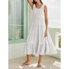 image:imageRVivimos Womens Summer Linen Tank Midi Dress 2026 Sleeveless Elastic Smocked ALine Tiered Boho Casual Flowy Beach SundressWhite2