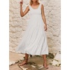 image:imageRVivimos Womens Summer Linen Tank Midi Dress 2026 Sleeveless Elastic Smocked ALine Tiered Boho Casual Flowy Beach SundressWhite2