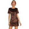 image:imageRVivimos Womens Summer Short Sleeve Crushed Velvet Mini Short DressesBrown