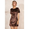 image:imageRVivimos Womens Summer Short Sleeve Crushed Velvet Mini Short DressesBrown
