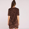 image:imageRVivimos Womens Summer Short Sleeve Crushed Velvet Mini Short DressesBrown