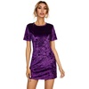 image:imageRVivimos Womens Summer Short Sleeve Crushed Velvet Mini Short DressesDarkpurple