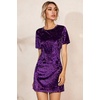 image:imageRVivimos Womens Summer Short Sleeve Crushed Velvet Mini Short DressesDarkpurple