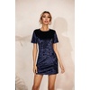 image:imageRVivimos Womens Summer Short Sleeve Crushed Velvet Mini Short DressesNavyblue