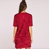 image:imageRVivimos Womens Summer Short Sleeve Crushed Velvet Mini Short DressesWine Red