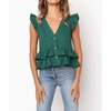 image:imageRVivimos Womens Summer Sleeveless V Neck Button Up Ruffles Cotton Blouse TopsGreen