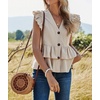 image:imageRVivimos Womens Summer Sleeveless V Neck Button Up Ruffles Cotton Blouse TopsKhaki
