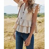 image:imageRVivimos Womens Summer Sleeveless V Neck Button Up Ruffles Cotton Blouse TopsKhaki