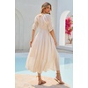 image:imageRVivimos Womens Summer Square Neck Midi Dress 2026 Casual Puff Half Sleeve Elastic Empire Waist Boho Flowy Long DressesBeige
