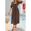 image:imageRVivimos Womens Summer Square Neck Midi Dress 2026 Casual Puff Half Sleeve Elastic Empire Waist Boho Flowy Long DressesBrown