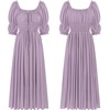 image:imageRVivimos Womens Summer Square Neck Midi Dress 2026 Casual Puff Half Sleeve Elastic Empire Waist Boho Flowy Long DressesDusty Purple