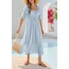 image:imageRVivimos Womens Summer Square Neck Midi Dress 2026 Casual Puff Half Sleeve Elastic Empire Waist Boho Flowy Long DressesLight Blue