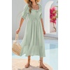 image:imageRVivimos Womens Summer Square Neck Midi Dress 2026 Casual Puff Half Sleeve Elastic Empire Waist Boho Flowy Long DressesSage Green