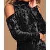 image:imageRVivimos Womens Winter Crushed Velvet Long Sleeves Cold Shoulder High Neck Bodycon Mini DressBlack
