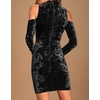 image:imageRVivimos Womens Winter Crushed Velvet Long Sleeves Cold Shoulder High Neck Bodycon Mini DressBlack