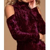 image:imageRVivimos Womens Winter Crushed Velvet Long Sleeves Cold Shoulder High Neck Bodycon Mini DressBurgundy