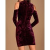 image:imageRVivimos Womens Winter Crushed Velvet Long Sleeves Cold Shoulder High Neck Bodycon Mini DressBurgundy