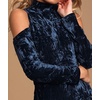 image:imageRVivimos Womens Winter Crushed Velvet Long Sleeves Cold Shoulder High Neck Bodycon Mini DressNavyblue