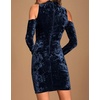 image:imageRVivimos Womens Winter Crushed Velvet Long Sleeves Cold Shoulder High Neck Bodycon Mini DressNavyblue