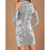 image:imageRVivimos Womens Winter Crushed Velvet Long Sleeves Cold Shoulder High Neck Bodycon Mini DressSilver