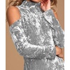 image:imageRVivimos Womens Winter Crushed Velvet Long Sleeves Cold Shoulder High Neck Bodycon Mini DressSilver