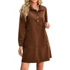 image:imageRVivimos 2026 Fall Corduroy Cotton Casual Dresses for Women Long Sleeve Button Up Shift Mini Dress with PocketsBrown