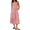image:imageRVivimos 2026 Summer Cotton Midi Dresses for Women Casual Sleeveless Smocked ALine Tiered Flowy Tank Dress with PocketsPink