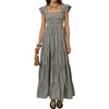 image:imageRVivimos 2026 Summer Cotton Plaid Maxi Dresses for Women Flutter Sleeve Square Neck Smocked Ruffle Flowy Tiered Casual DressBlack