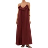 image:imageRVivimos 2026 Womens Summer Cotton Adjustable Spaghetti Strap V Neck Casual Loose Flowy Vacation Maxi Dress Beach SundressWine Red
