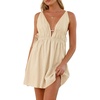 image:imageRVivimos Boho Dresses for Women 2026 Summer Sleeveless Sexy Deep V Neck Elastic Waist Sides Drawstring Tie Casual Mini DressKhaki