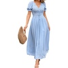 image:imageRVivimos Casual Maxi Summer Dresses for Women Puff Sleeve V Neck Lace Splicing Tie Back Flowy Backless Long DressBlue