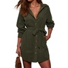 image:imageRVivimos Corduroy Cotton Mini Dress Fall Winter 2026 Casual Long Sleeve Button Down Belted Shirt Dress with PocketsArmy Green