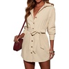 image:imageRVivimos Corduroy Cotton Mini Dress Fall Winter 2026 Casual Long Sleeve Button Down Belted Shirt Dress with PocketsBeige