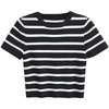 image:imageRVivimos Crop Tops for Women Spring Summer Short Sleeve Crew Neck RibKnit Stretchy Striped TShirts BlousesBlackwhite