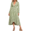 image:imageRVivimos Fall Floral Dress for Women 2026 Boho Long Sleeve V Neck Drawstring Tie Loose Tiered Flowy Midi Dress with PocketsGreen