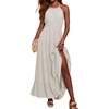 image:imageRVivimos Maxi Halter Dresses for Women Summer 2026 Boho Sleeveless Elastic Waist Sexy Backless Tiered Flowy Beach SundressWhite