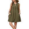 image:imageRVivimos Sleeveless Cotton Casual Dresses for Women Summer 2026 Button Up Ruched Loose Tunic Mini Dress with PocketsArmy Green