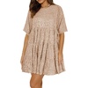 image:imageRVivimos Sparkly Sequin Babydoll Dress for Women 2025 Summer Short Sleeve Loose Tiered Swing Tunic Mini Dress ClubwearChampagne Gold