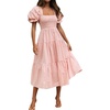 image:imageRVivimos Summer Boho Plaid Midi Dresses for Women 2026 Puff Sleeve Square Neck Casual Smocked Ruffle Tiered Flowy DressesPink